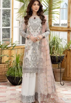 Embroidered Net Pakistani Suit in Off White