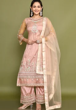 Embroidered Net Pakistani Suit in Light Pink