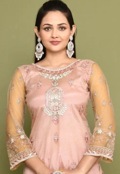 Embroidered Net Pakistani Suit in Light Pink