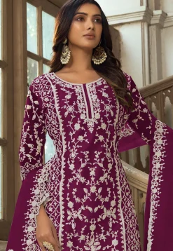 Embroidered Net Pakistani Suit in Purple
