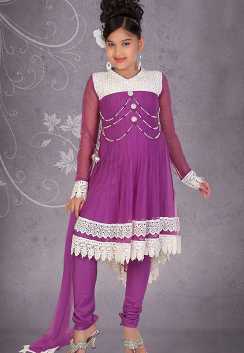 Embroidered Net Salwar Set in Purple