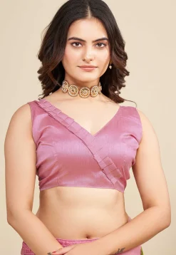 Embroidered Net  Saree in Pink