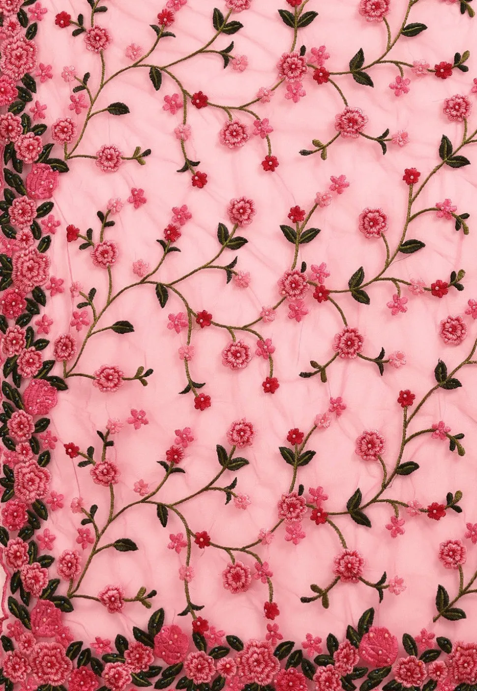 Embroidered Net Scalloped Saree in Pink