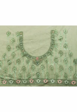 Embroidered Net Scalloped Saree in Shaded Green