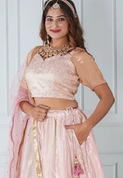 Embroidered Net Scalloped Lehenga in Light Pink