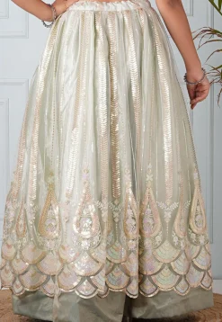 Embroidered Net Scalloped Hem Skirt in Dusty Green