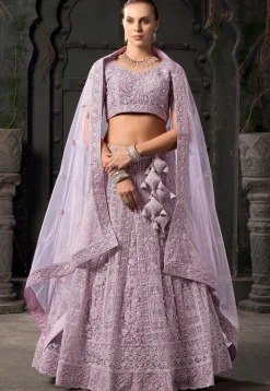 Embroidered Net Scalloped Lehenga in Purple