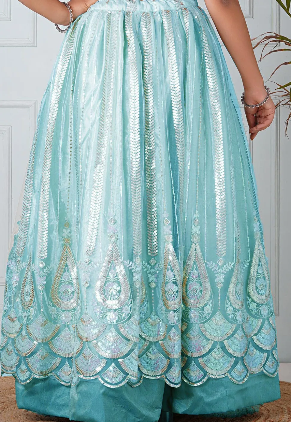 Embroidered Net Skirt in Sky Blue