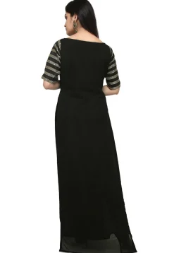 Embroidered Net Straight Kurta in Black