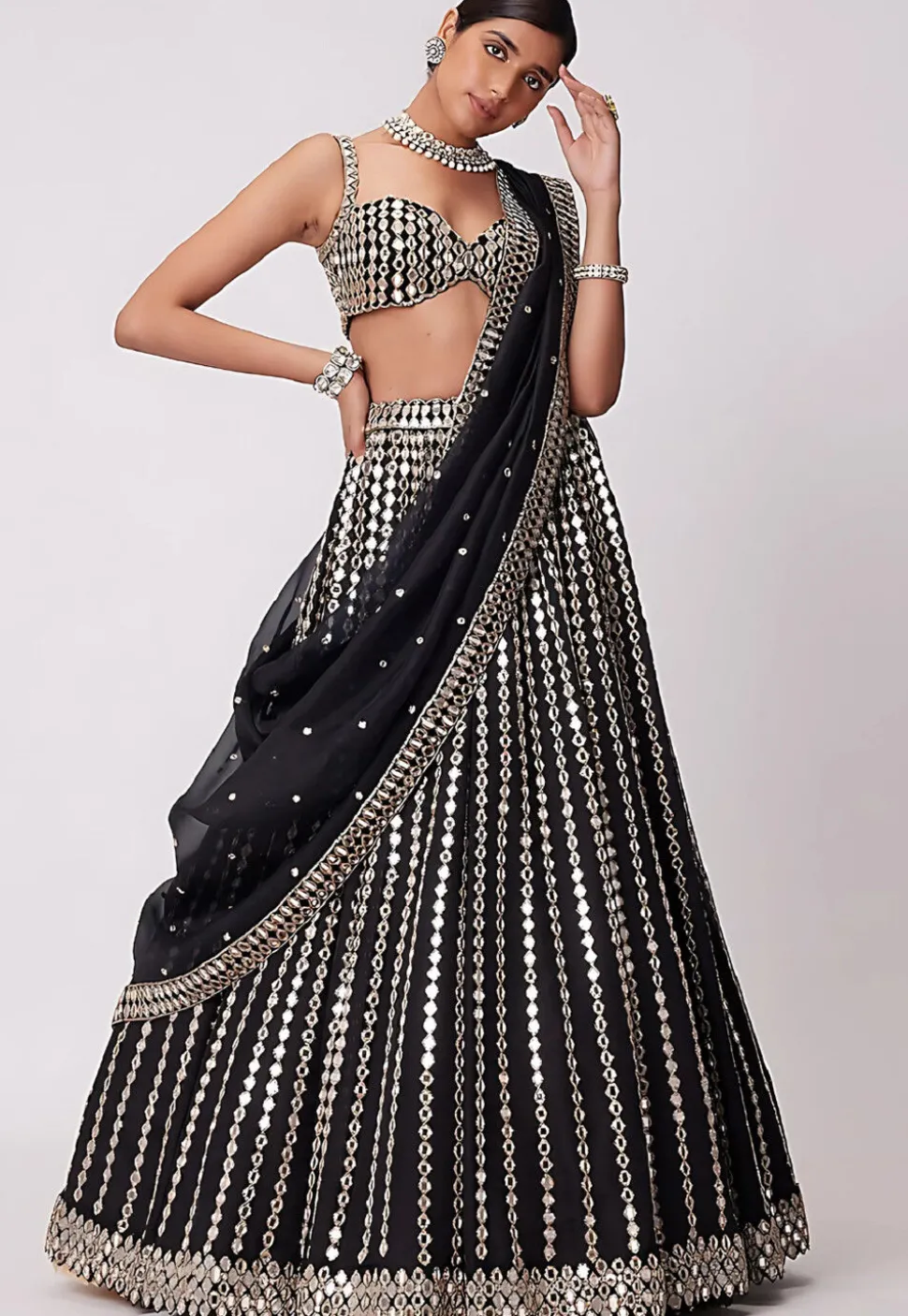 Embroidered Organza Lehenga in Black