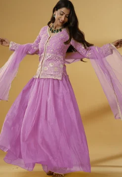 Embroidered Organza Lehenga in Pink