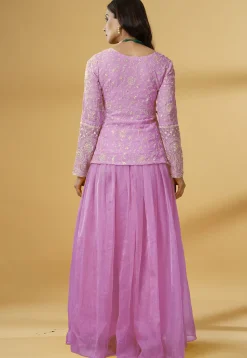 Embroidered Organza Lehenga in Pink