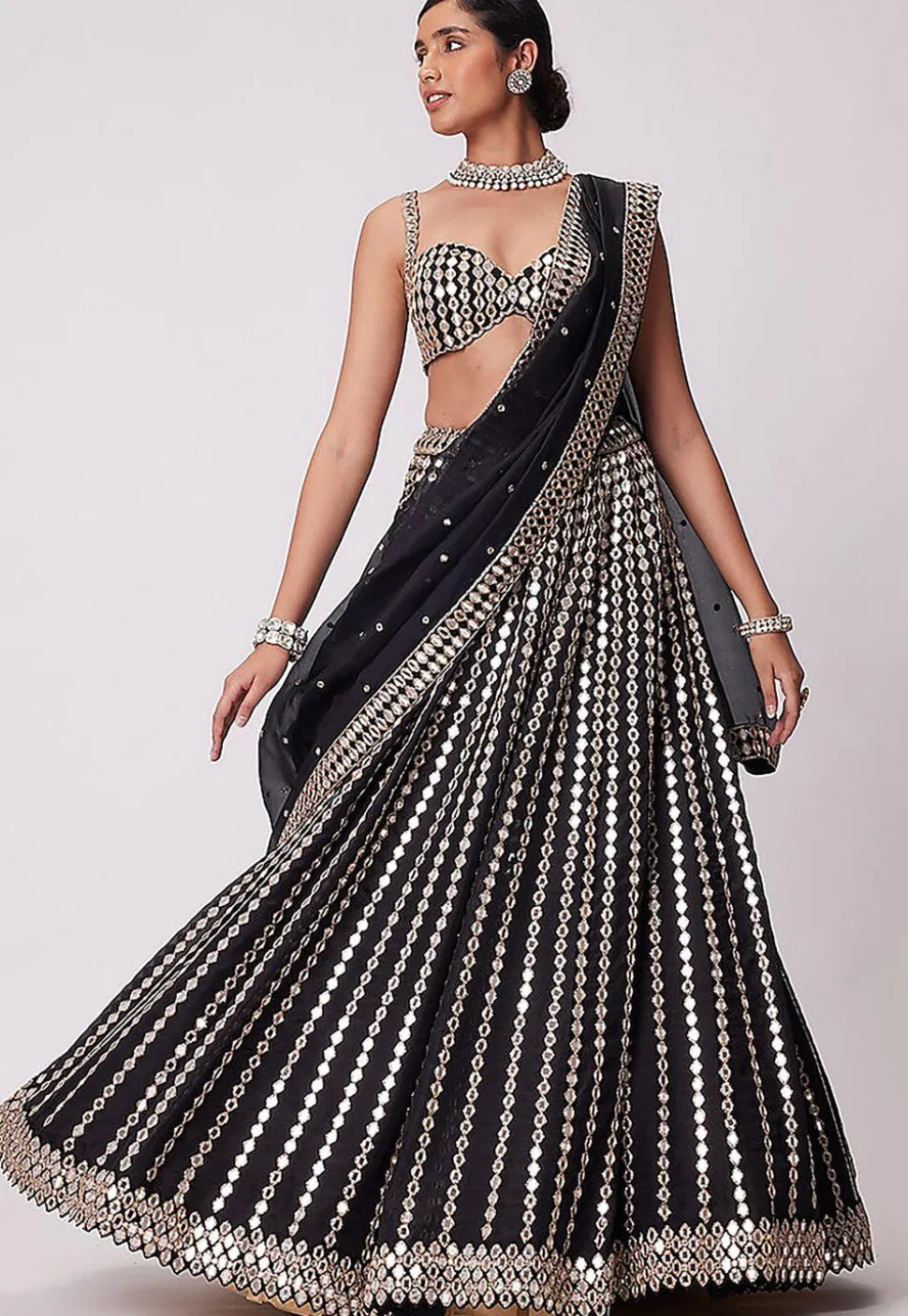 Embroidered Organza Lehenga in Black