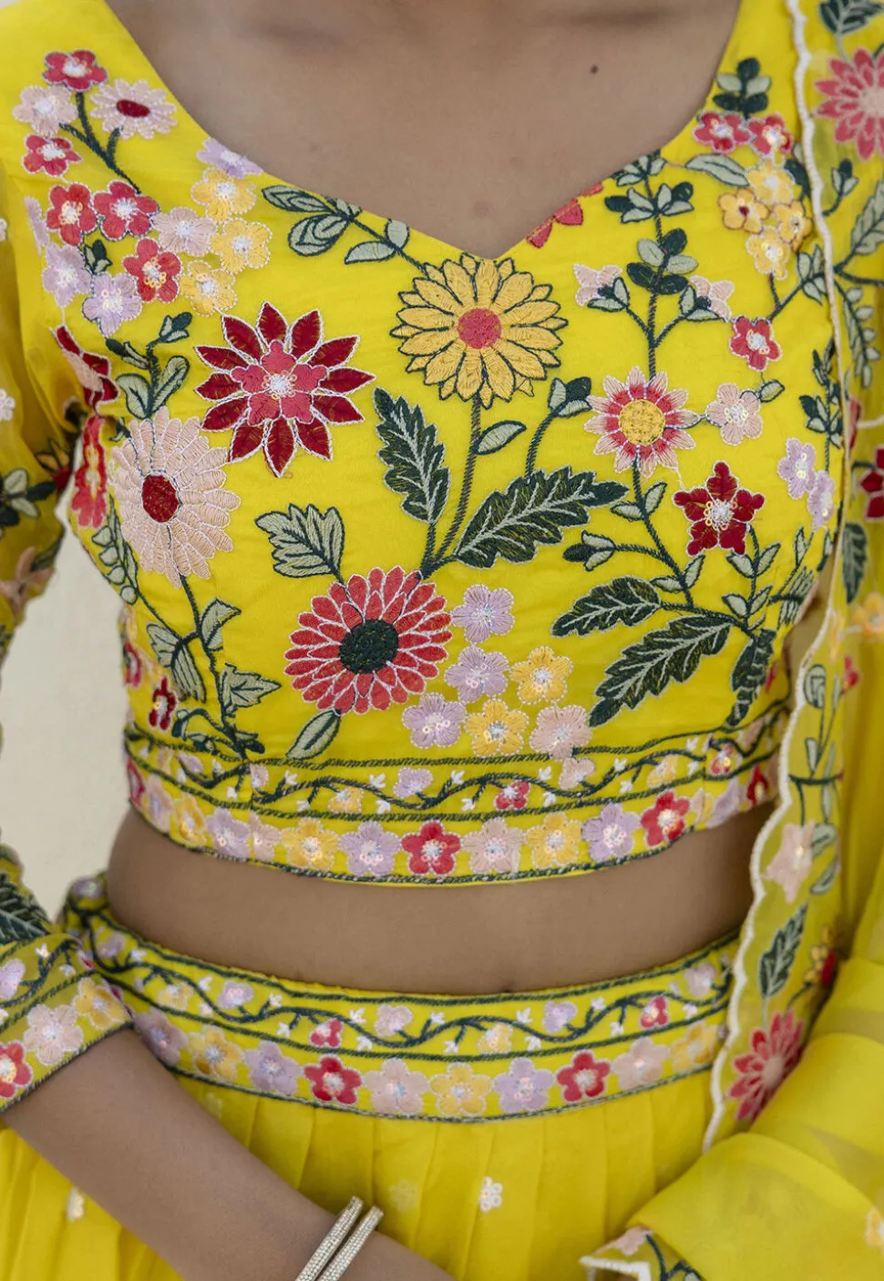 Embroidered Organza Lehenga in Yellow