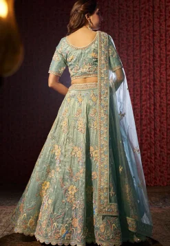 Embroidered Organza Lehenga in Sea Green