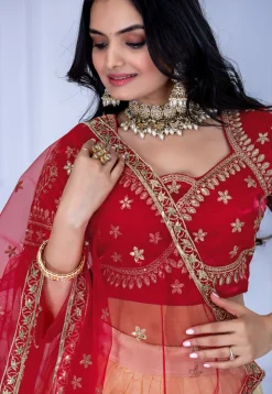 Embroidered Organza Lehenga in Cream