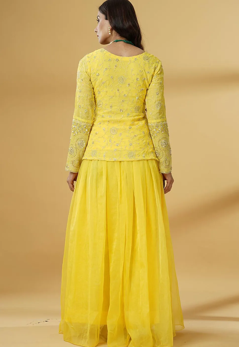 Embroidered Organza Lehenga in Yellow
