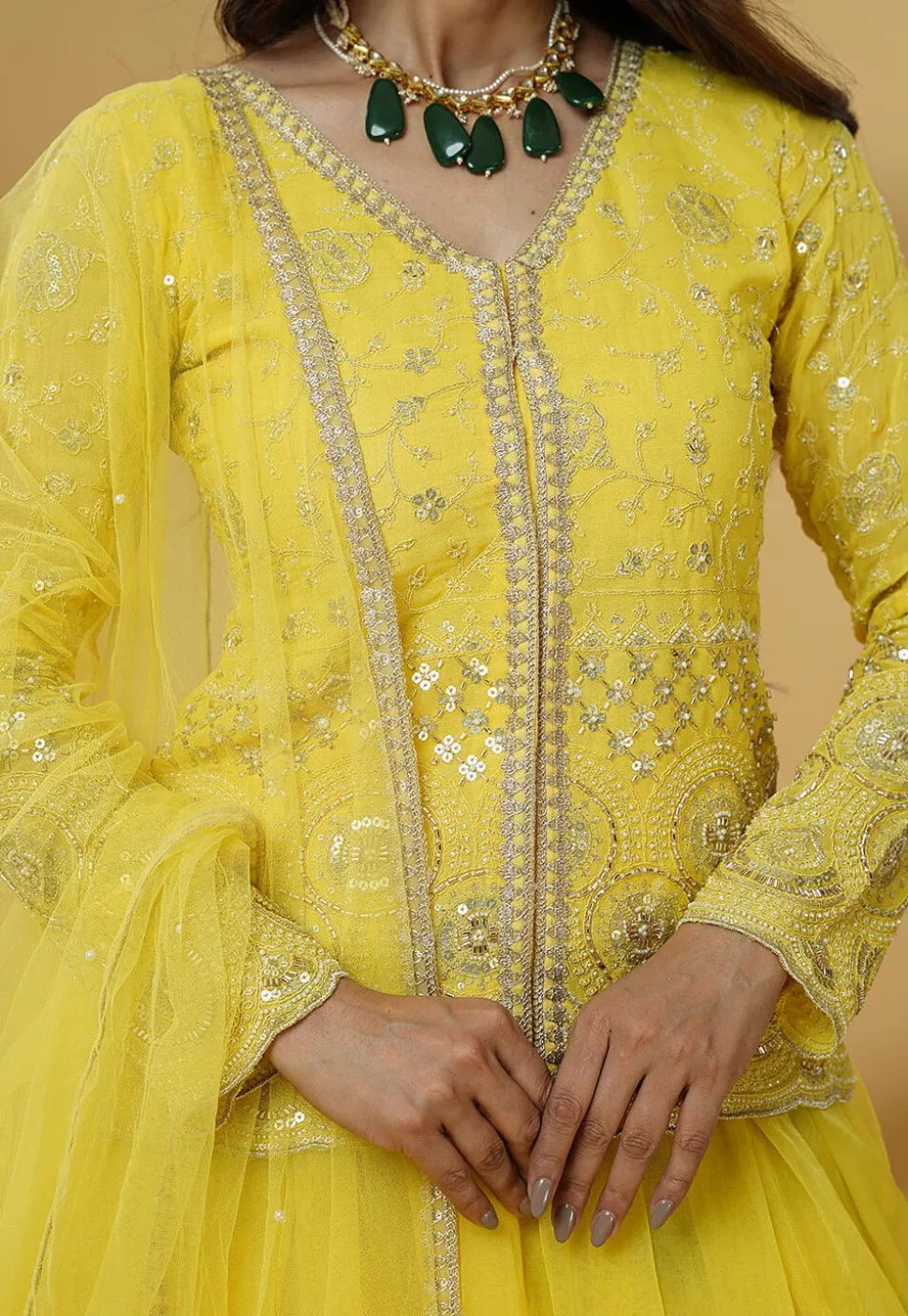 Embroidered Organza Lehenga in Yellow