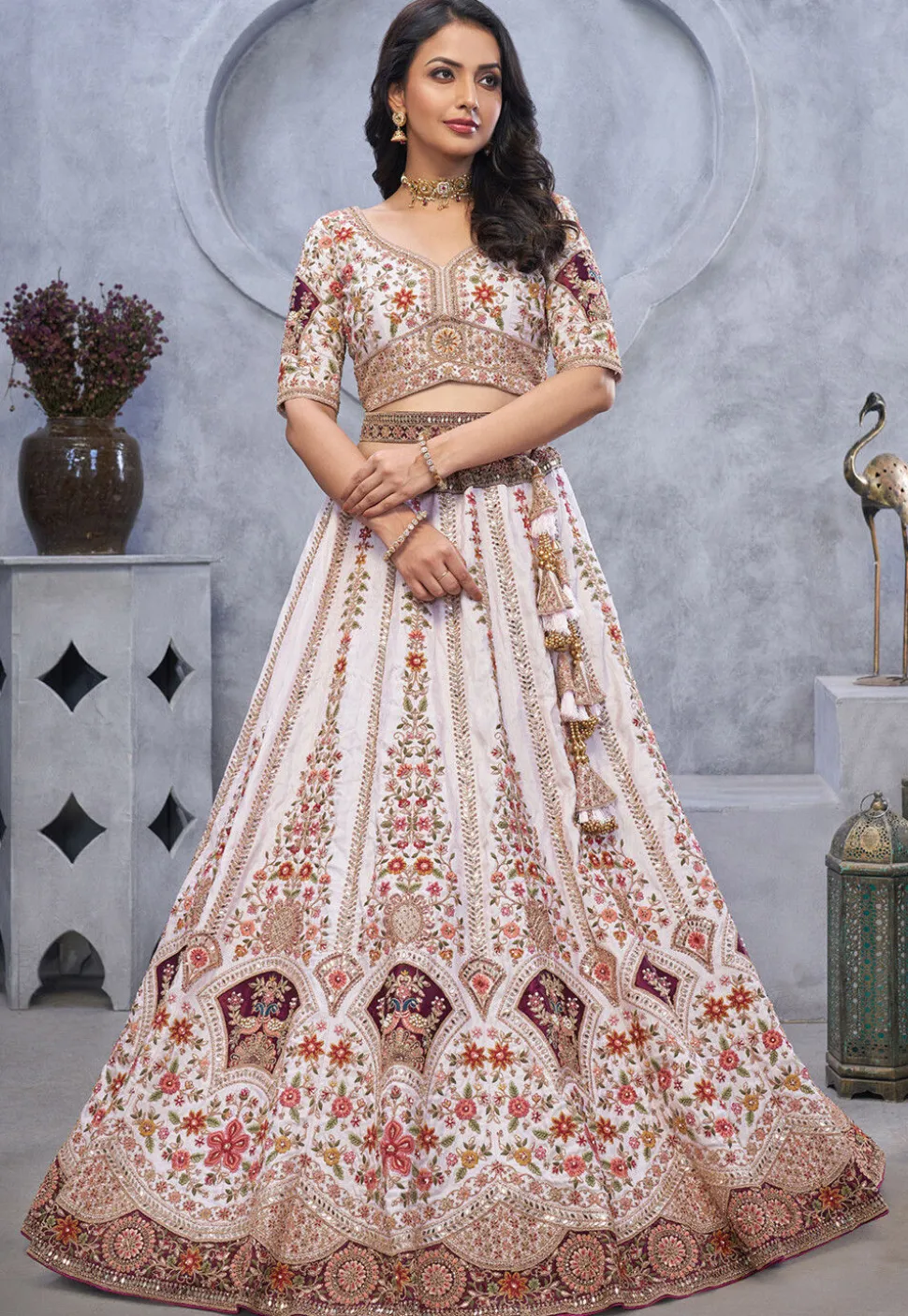Embroidered Organza Lehenga in Light Purple