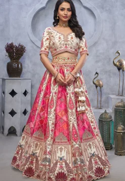 Embroidered Organza Lehenga in Pink