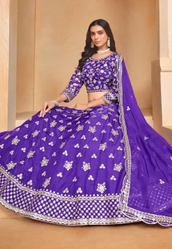 Embroidered Organza Lehenga in Purple