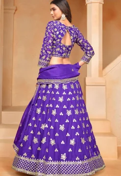 Embroidered Organza Lehenga in Purple
