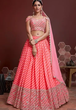 Embroidered Organza Lehenga in Peach