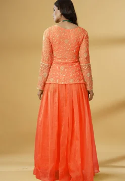 Embroidered Organza Lehenga in Orange