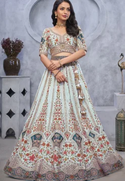 Embroidered Organza Lehenga in Sky Blue