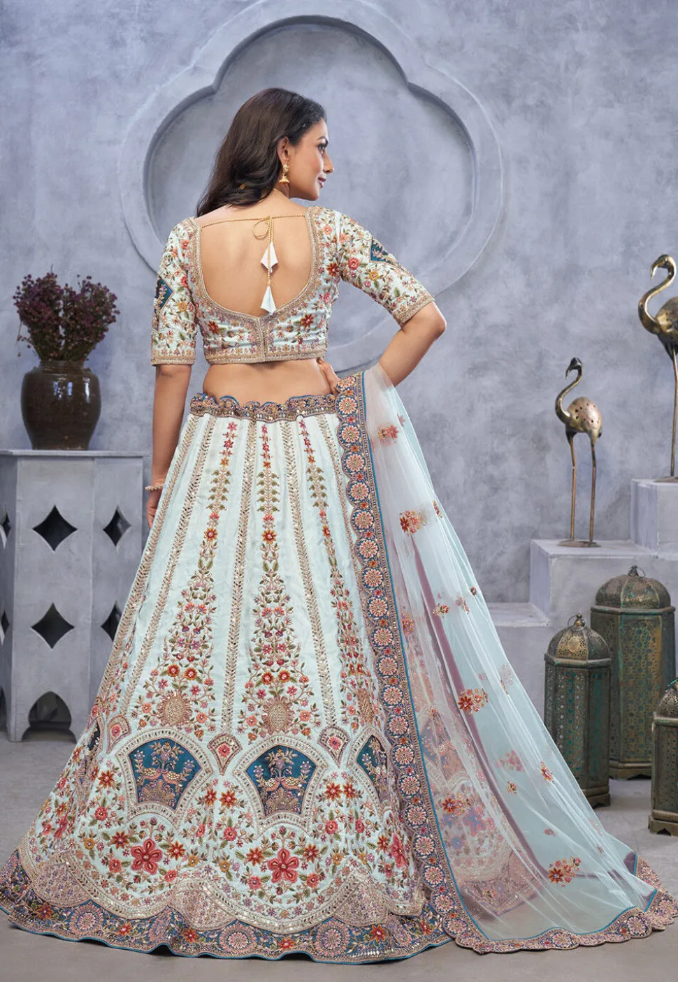 Embroidered Organza Lehenga in Sky Blue