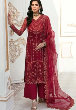 Embroidered Organza Pakistani Suit in Maroon