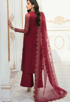 Embroidered Organza Pakistani Suit in Maroon