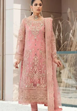 Embroidered Organza Pakistani Suit in Peach