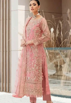 Embroidered Organza Pakistani Suit in Peach