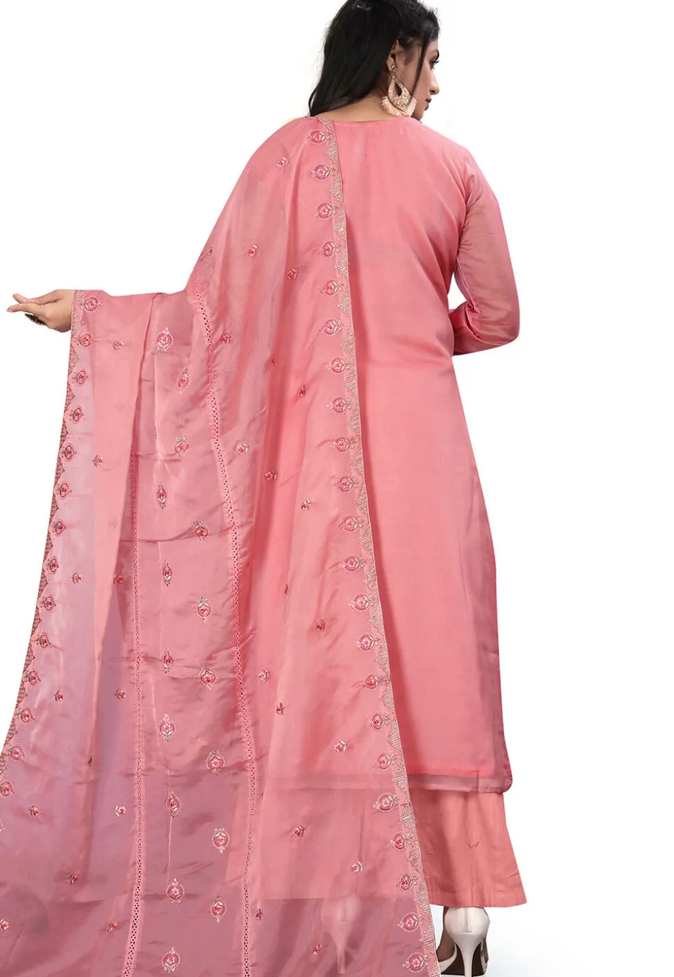 Embroidered Organza Pakistani Suit in Peach