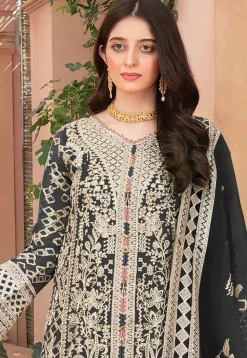 Embroidered Organza Pakistani Suit in Black
