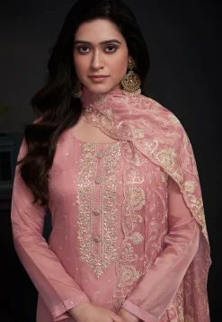 Embroidered Organza Pakistani Suit in Pink