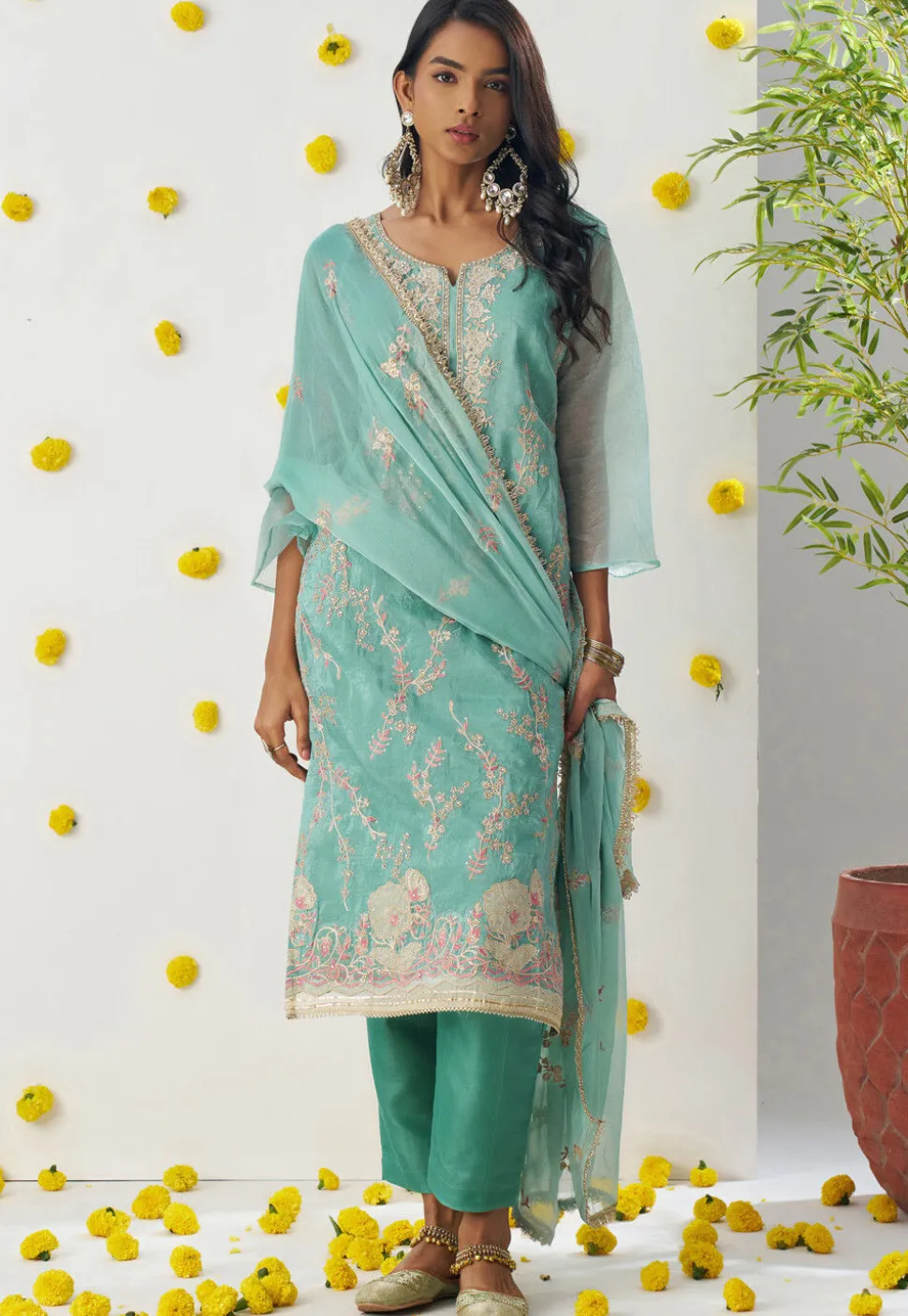 Embroidered Organza Pakistani Suit in Light Blue