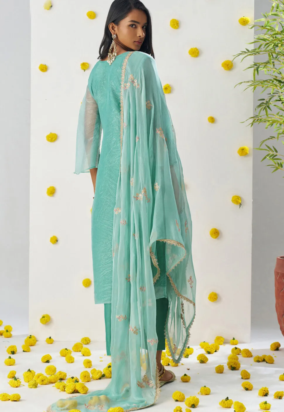 Embroidered Organza Pakistani Suit in Light Blue