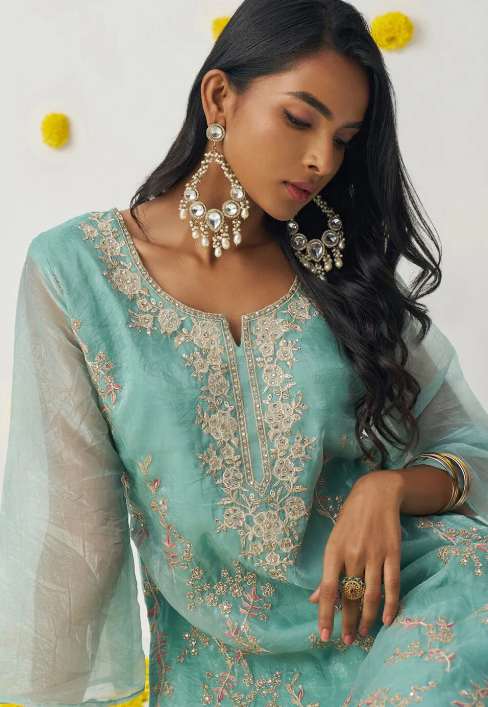 Embroidered Organza Pakistani Suit in Light Blue