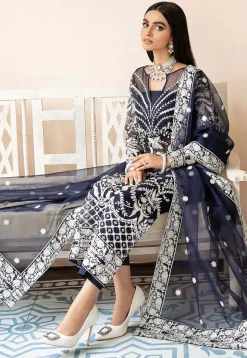 Embroidered Organza Pakistani Suit in Navy Blue