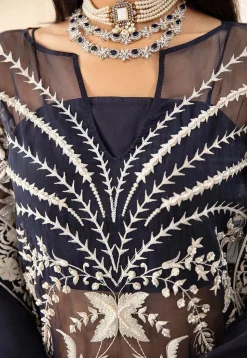 Embroidered Organza Pakistani Suit in Navy Blue
