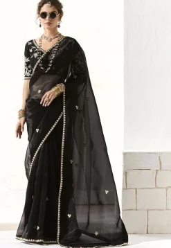 Embroidered Organza Saree in Black