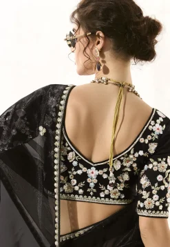 Embroidered Organza Saree in Black