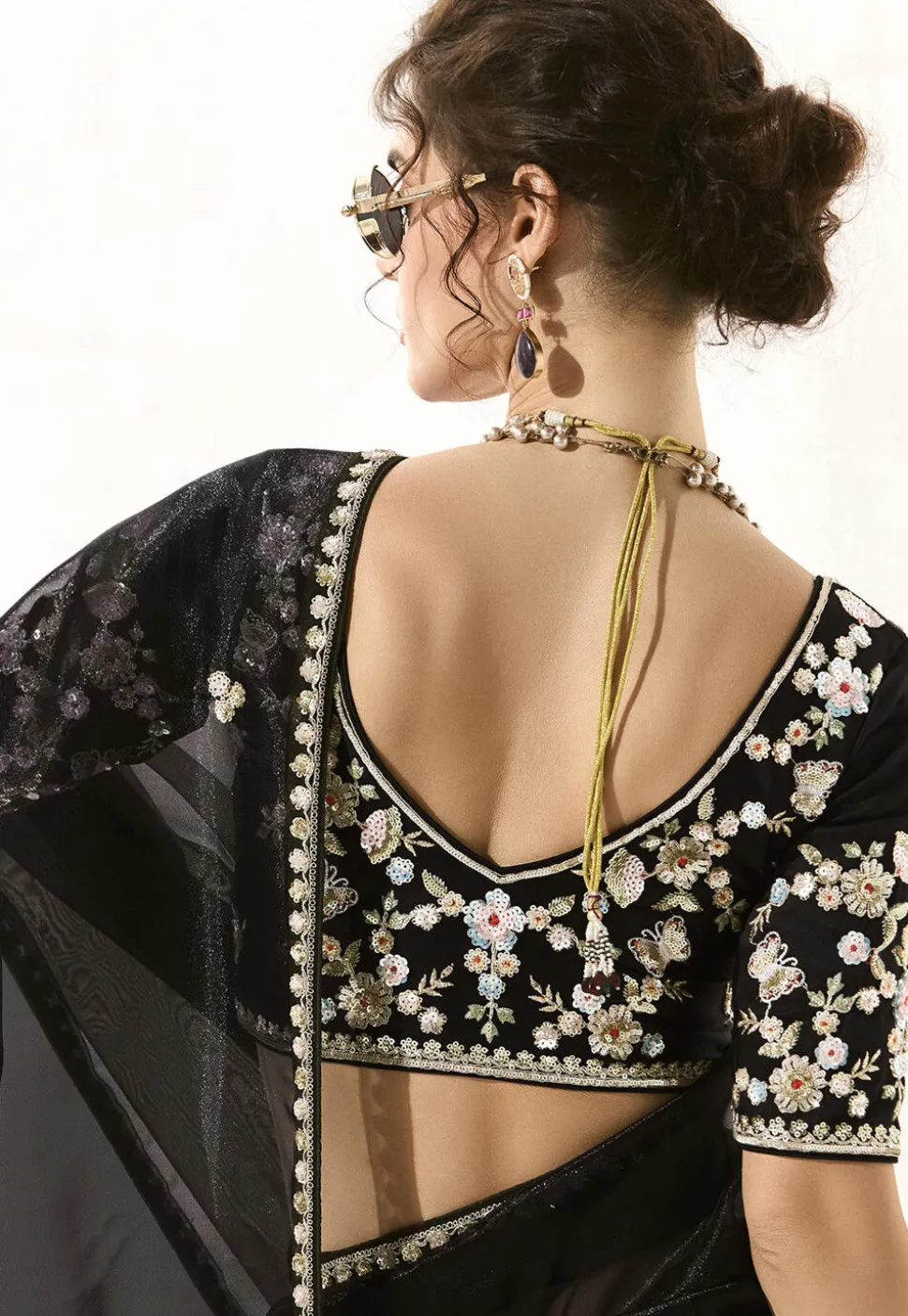 Embroidered Organza Saree in Black