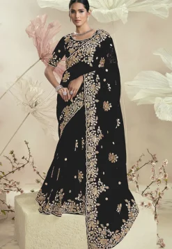 Embroidered Organza Saree in Black