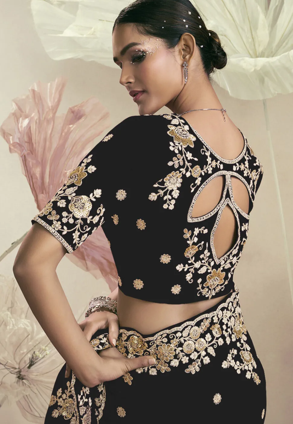 Embroidered Organza Saree in Black