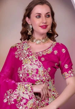 Embroidered Organza Saree in Fuchsia