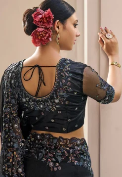 Embroidered Organza Saree in Black