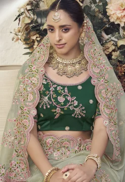 Embroidered Organza Scalloped Saree in Pastel Green